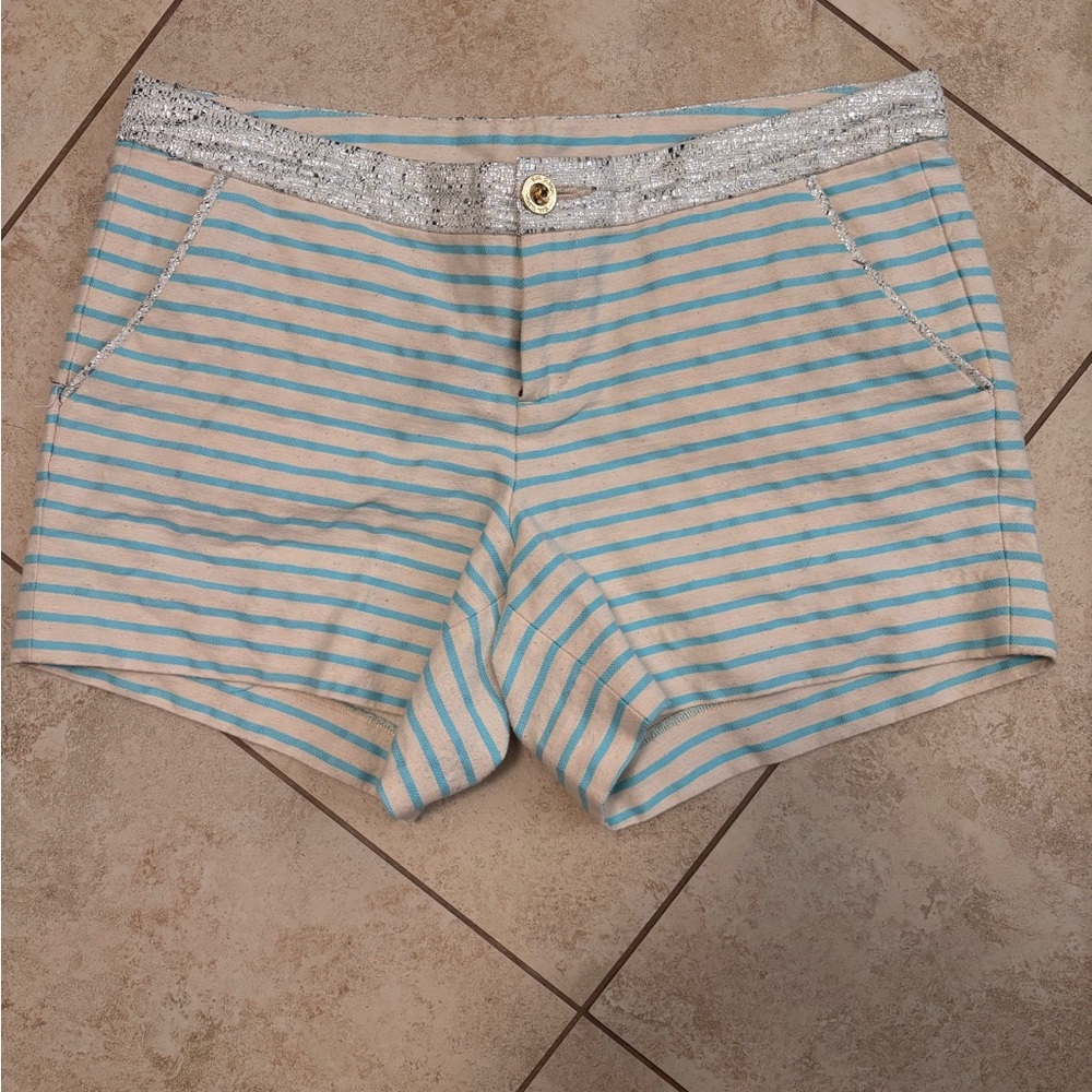 Lilly Pulitzer Blue and Cream Striped High Waist Shorts